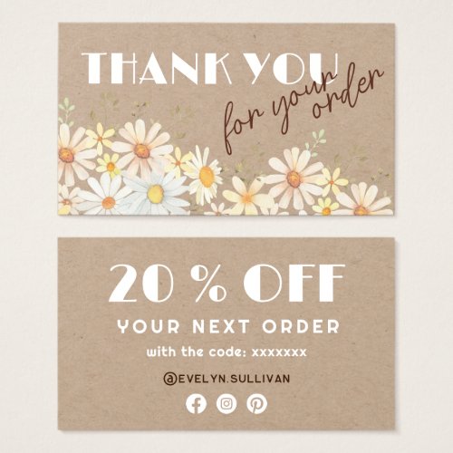 Watercolor daisies on kraft paper discount card