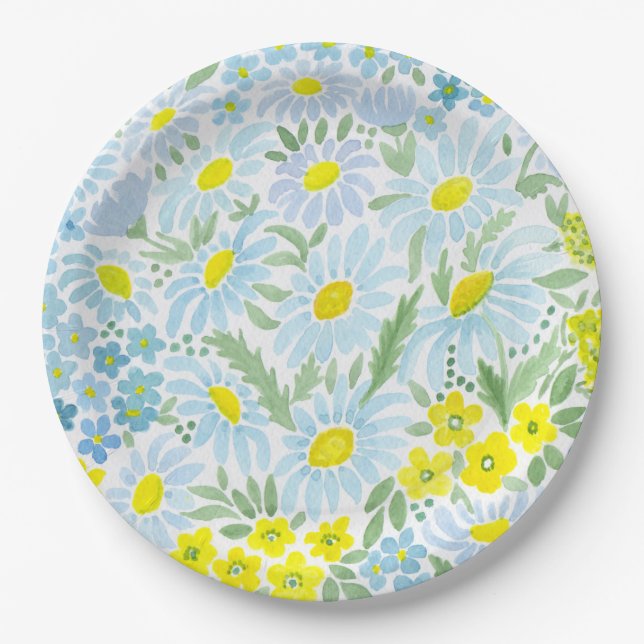 Watercolor daisies paper plates (Front)