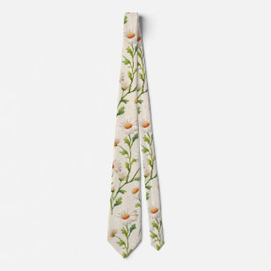 Watercolor Daisies Pattern Neck Tie