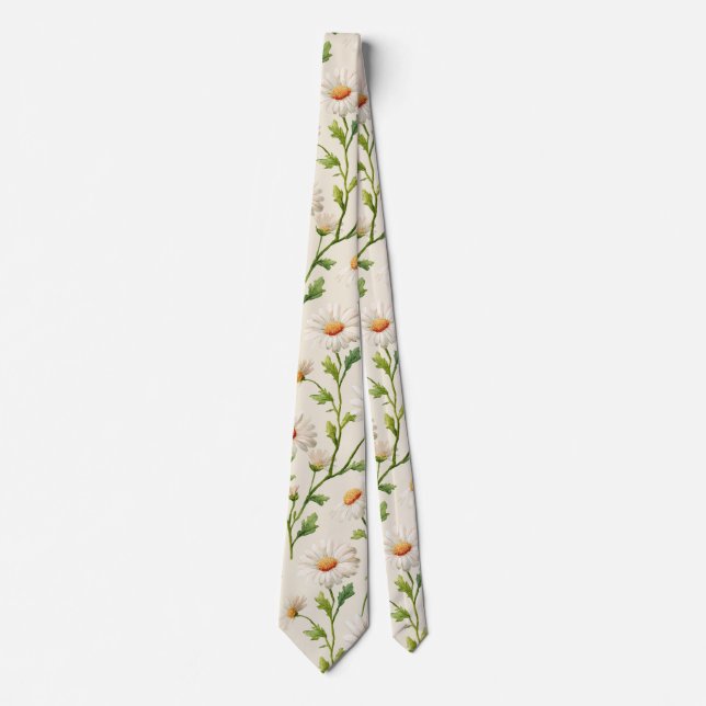 Watercolor Daisies Pattern Neck Tie (Front)