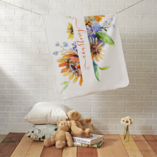 Watercolor daisies personalized   baby blanket