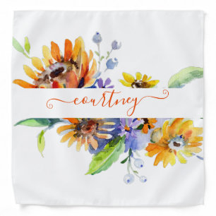 Watercolor daisies personalized bandana