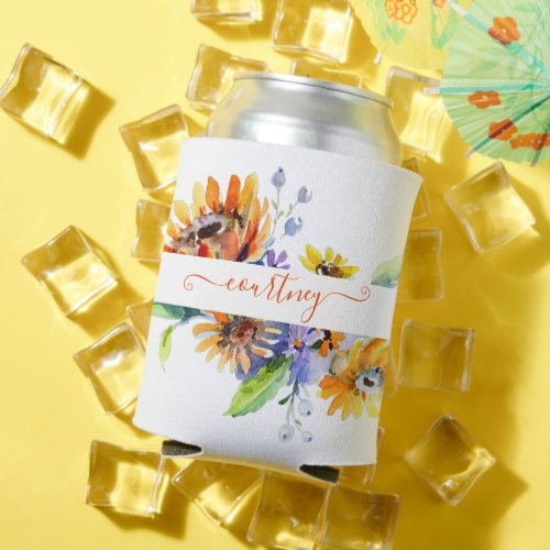 Watercolor daisies personalized   can cooler