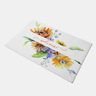 Watercolor daisies personalized doormat
