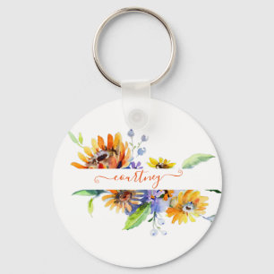 Watercolor daisies personalized keychain