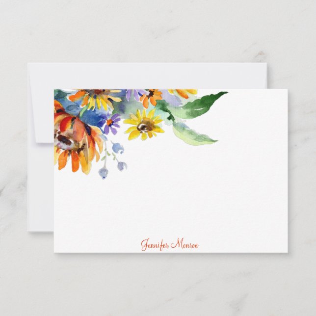 Watercolor daisies personalized note card (Front)