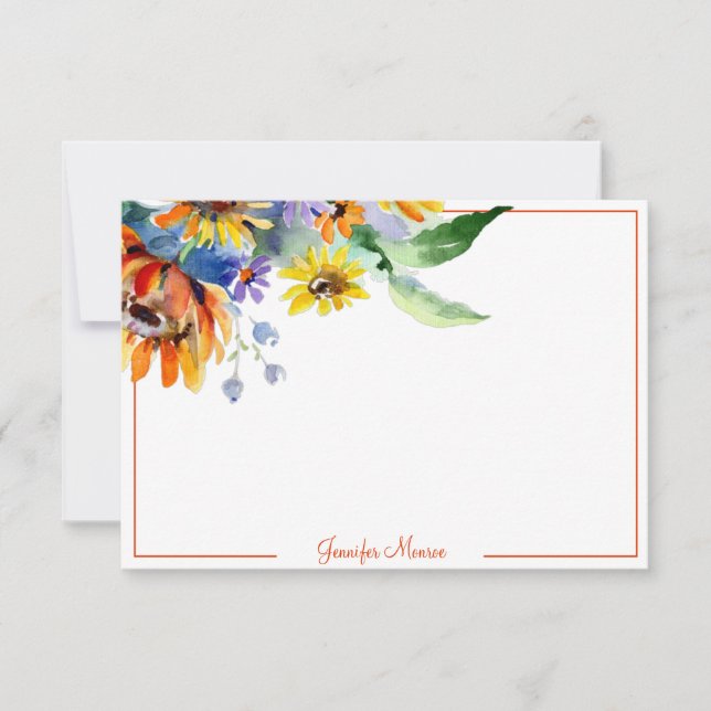 Watercolor daisies personalized note card (Front)