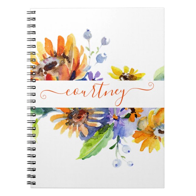 Watercolor daisies personalized  notebook (Front)