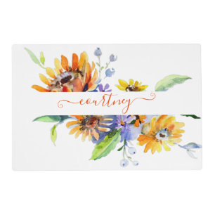 Watercolor daisies personalized placemat