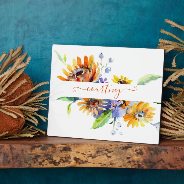 Watercolor daisies personalized   plaque (Side)