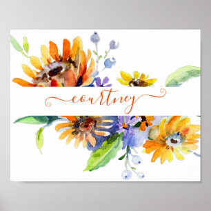 Watercolor daisies personalized poster
