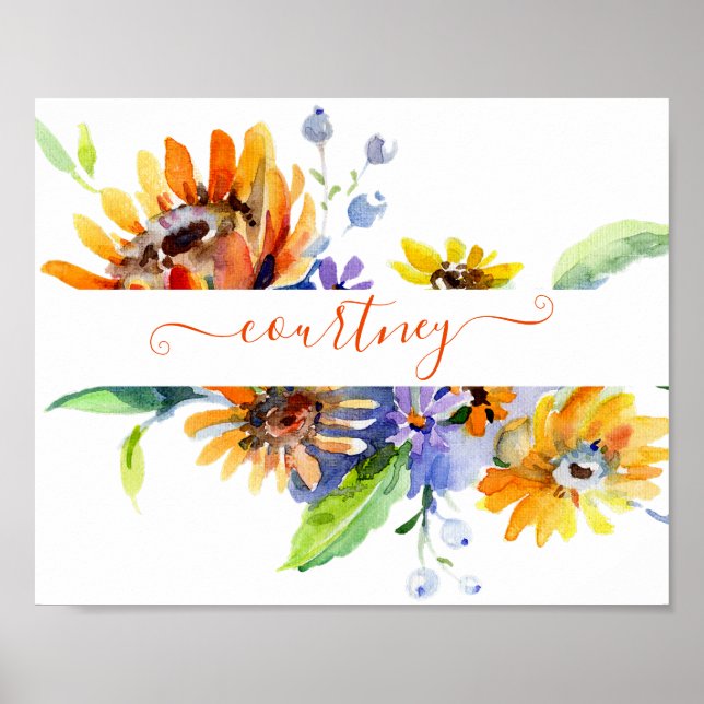 Watercolor daisies personalized   poster (Front)