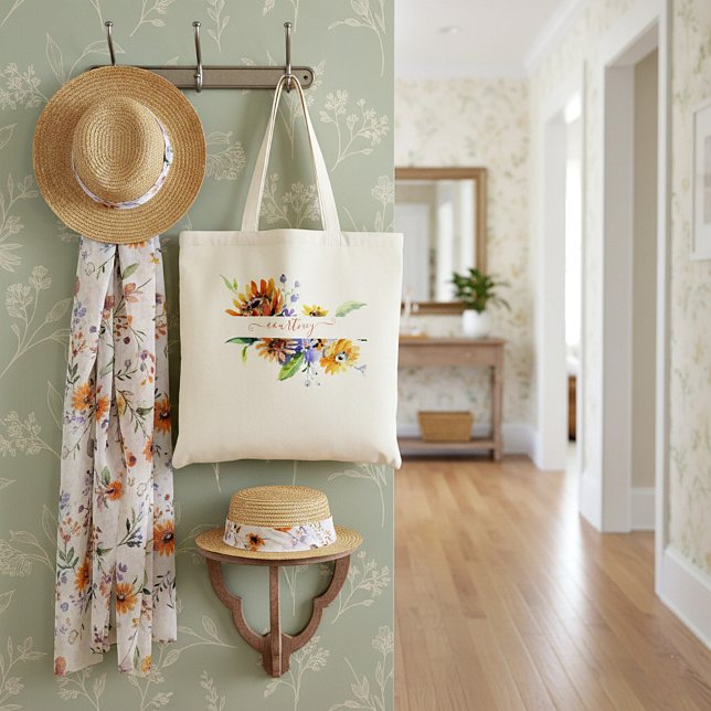 Watercolor daisies personalized  tote bag (Creator Uploaded)