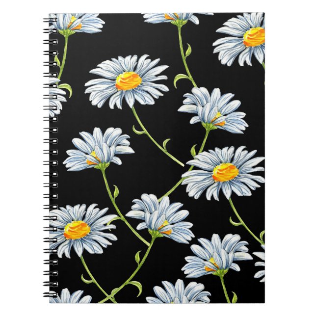Watercolor daisies. Seamless floral background wit Notebook (Front)