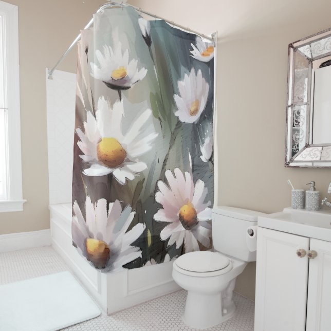 Watercolor Daisies Shower Curtain (In Situ)