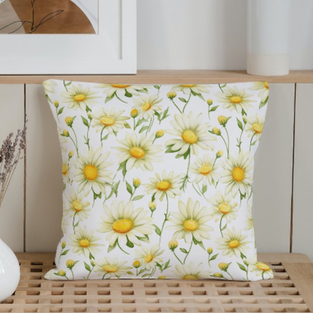 Watercolor Daisies Throw Pillow (Creator Uploaded)