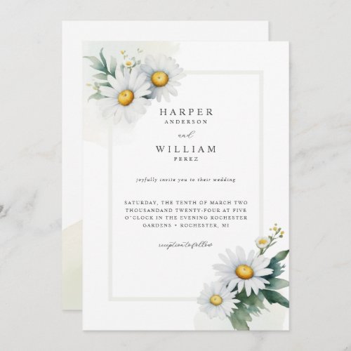 Watercolor daisies wedding invitation