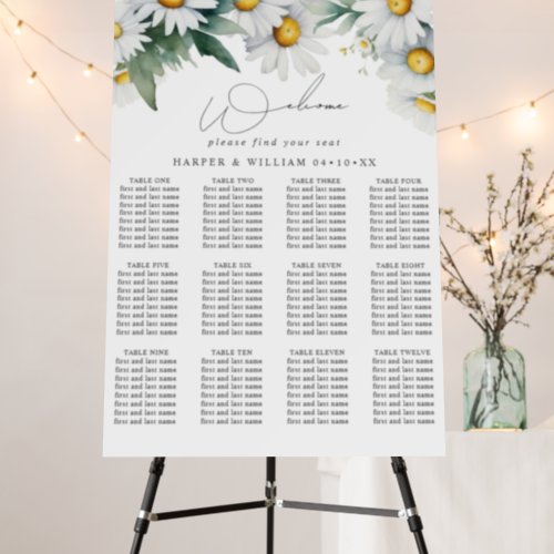 Watercolor daisies wedding seating chart foam board