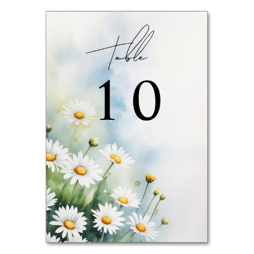 Watercolor daisies wedding table number
