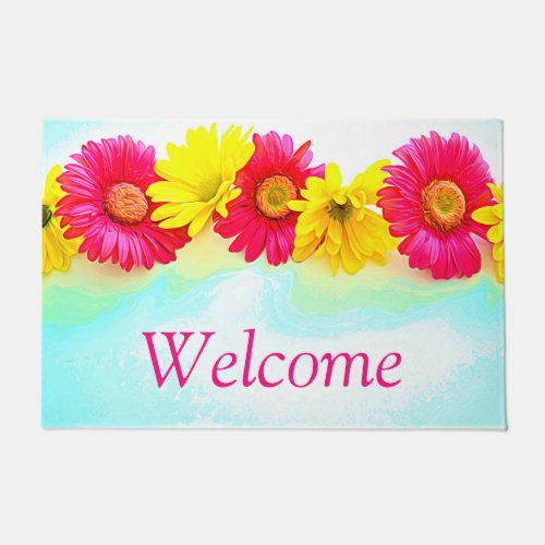 Watercolor Daisies Welcome Mat