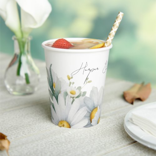 Watercolor daisies wildflower  paper cups