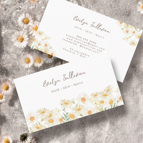 Watercolor daisies wildflowers business card
