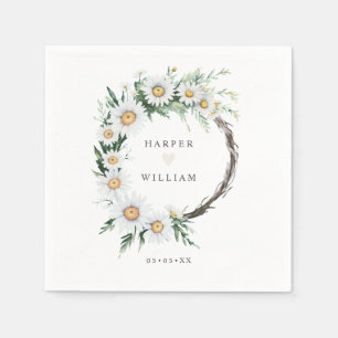 Watercolor Daisies wreath wedding Napkins
