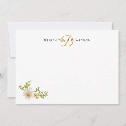 Watercolor Daisies Yellow Monogram Note Card