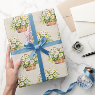 Watercolor Daisy Basket Wrapping Paper