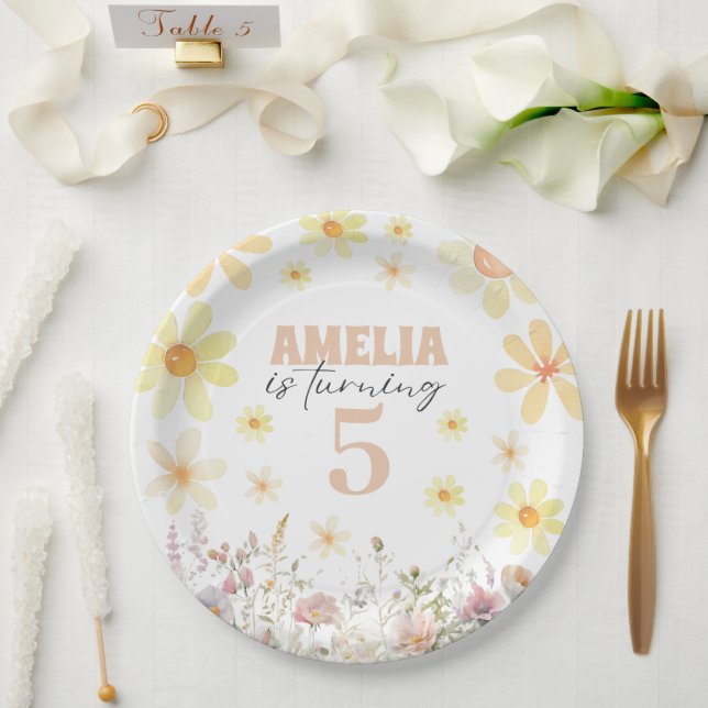 Watercolor Daisy Birthday Paper Plates (Wedding)