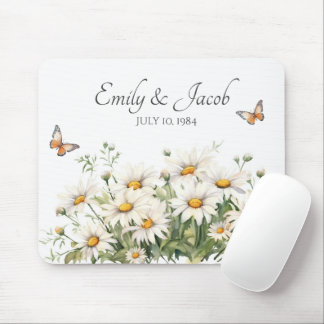Watercolor Daisy Bouquet For Couple Mouse Pad