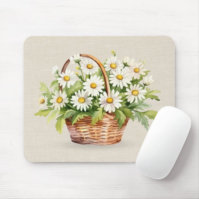 Watercolor Daisy Bouquet In Basket Mouse Pad (With Mouse)