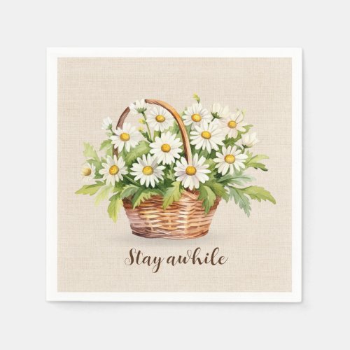 Watercolor Daisy Bouquet In Basket Napkins