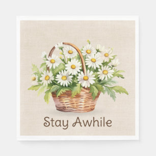 Watercolor Daisy Bouquet In Basket Napkins