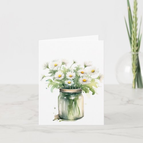 Watercolor Daisy Bouquet In Mason Jar Card