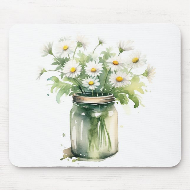 Watercolor Daisy Bouquet In Mason Jar Mouse Pad (Front)