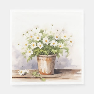 Watercolor Daisy Bouquet In Pot Napkins