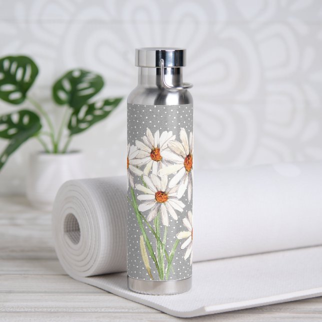 Watercolor Daisy Bouquet On Dots  Water Bottle (Yoga)