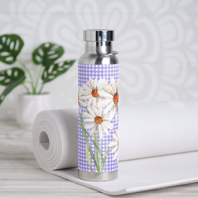 Watercolor Daisy Bouquet On Gingham Water Bottle (Yoga)