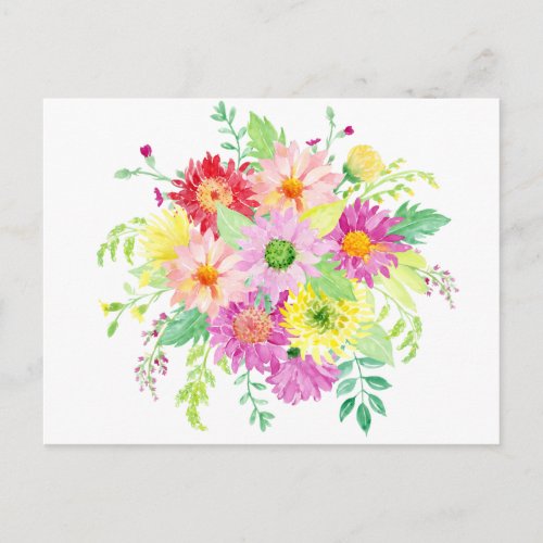 Watercolor daisy bouquet postcard