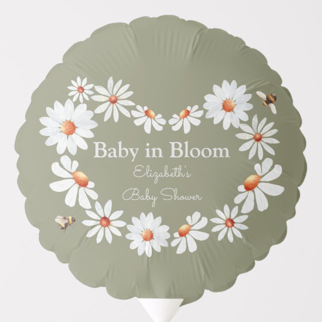 Watercolor Daisy & Bumble Bee Baby Shower   Balloon (Front)