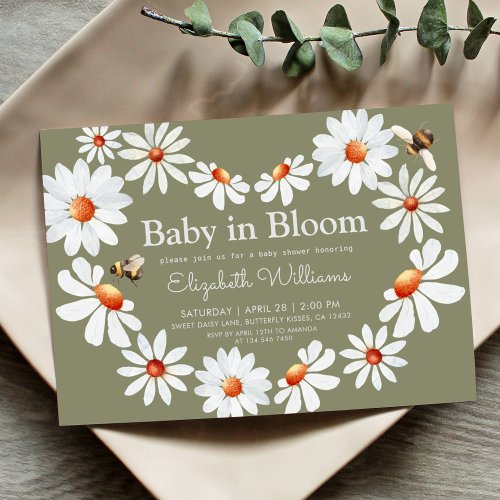 Watercolor Daisy  Bumble Bee Baby Shower   Invitation