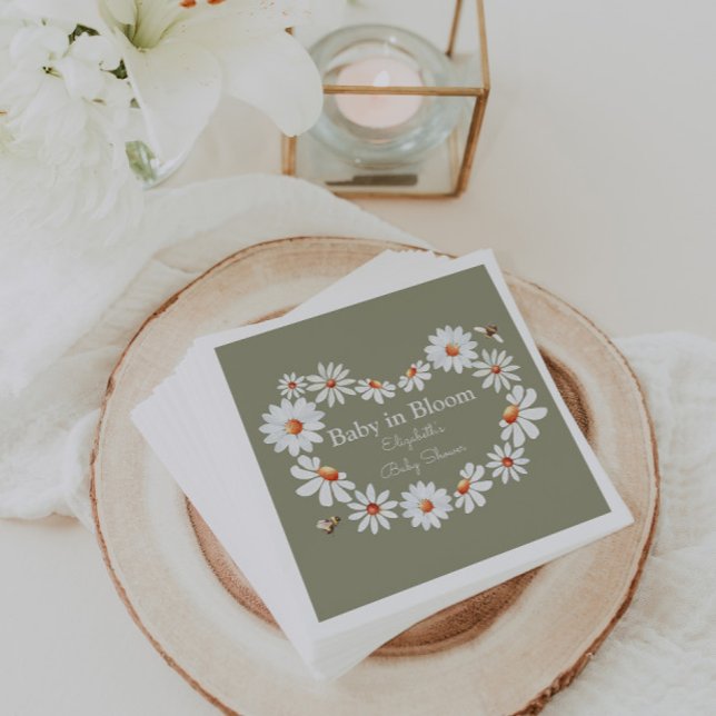 Watercolor Daisy & Bumble Bee Baby Shower   Napkins (Creator Uploaded)