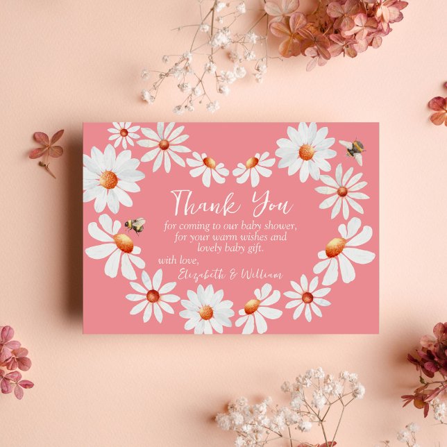 Watercolor Daisy & Bumblebee Baby Shower Thank You Card (Creator Uploaded)