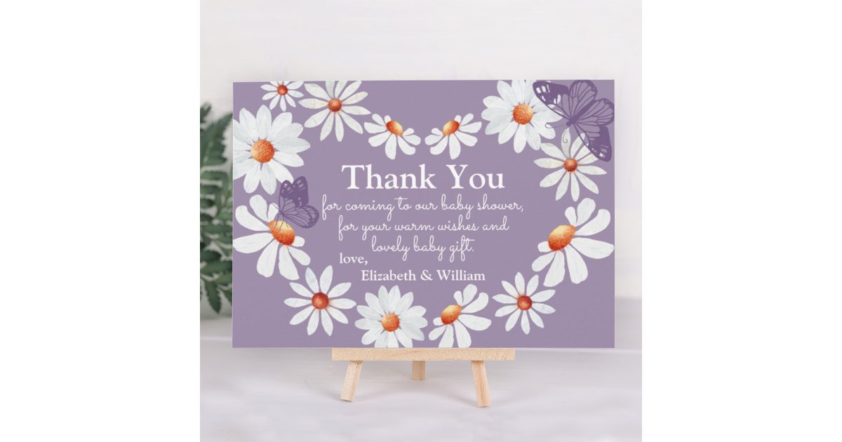 Watercolor Daisy & Butterfly Baby Shower Thank You Card | Zazzle