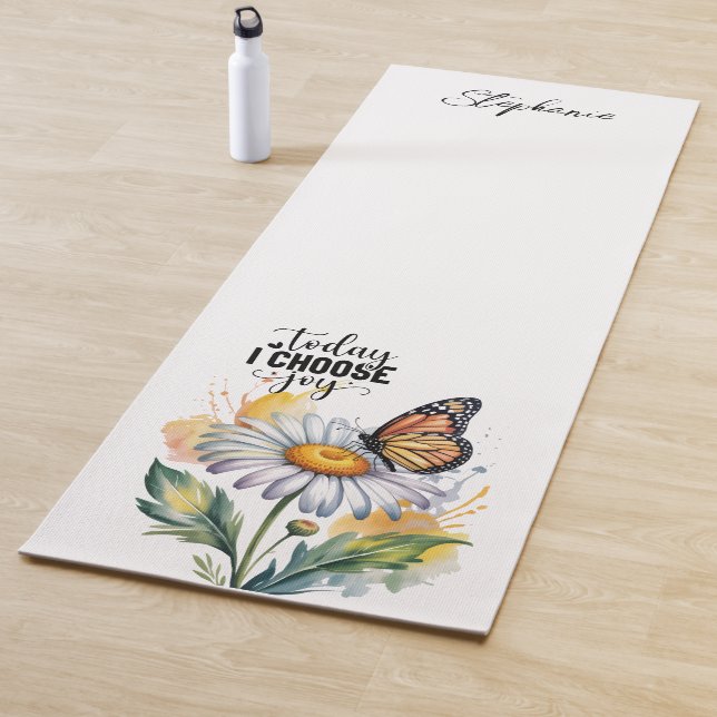 Watercolor Daisy Butterfly Inspirational Yoga Mat (In Situ)