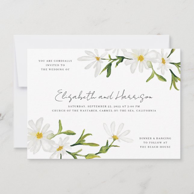 Watercolor Daisy Custom Floral Wedding Invitation (Front)