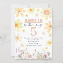 Watercolor Daisy Desert Sand Birthday Invitation