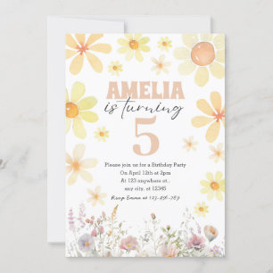 Watercolor Daisy Desert Sand Birthday Invitation