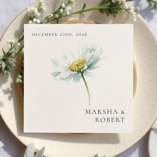 Watercolor Daisy Elegant Floral Wedding Napkins (Creator Uploaded)